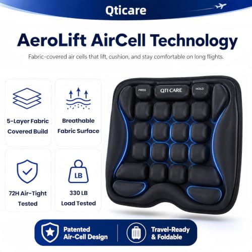 Inflatable Travel Seat Cushion with Built-in Pump for Airplanes, Car, Office Chair