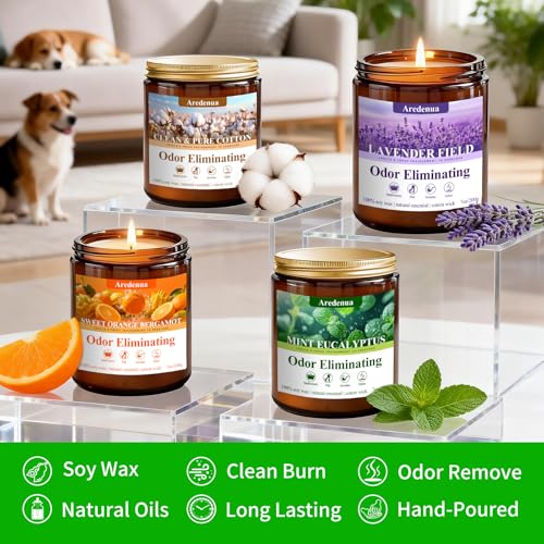 4-Pack Soy Scented Candles Set - Odor Elimination & Home Fragrance - Brown Variation