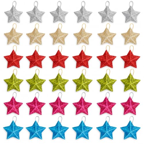 36-Piece Glitter Gold Star Christmas Ornaments Set with Loops