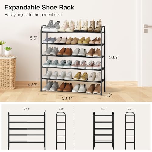 Expandable Shoe Rack 5-Tier Black - Adjustable Closet Storage Organizer