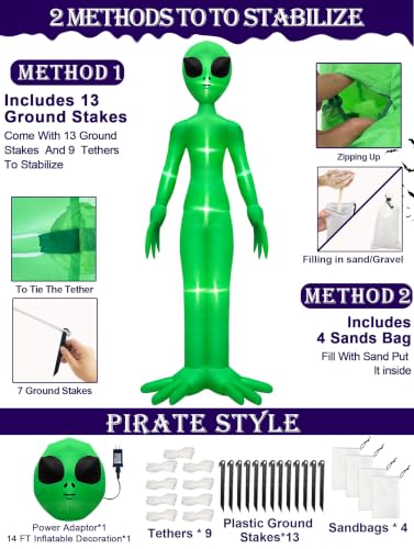 14 Ft Giant Halloween Inflatable Alien Decoration with Built-in LEDs