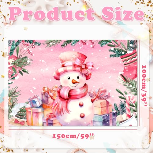 Pink Snowman Christmas Banner - Large Fabric Holiday Party Decor
