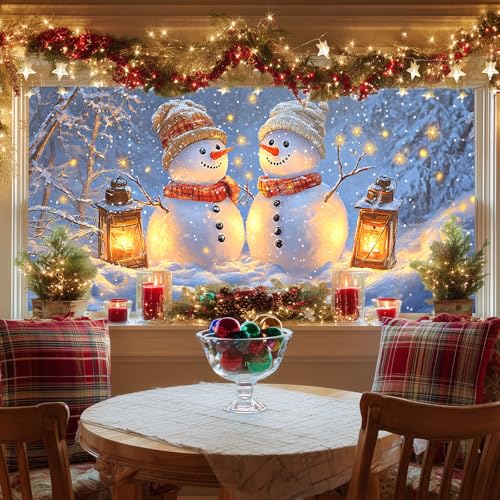 Christmas Snowman Window Film - Stained Glass Decor for Holiday Privacy & Glow