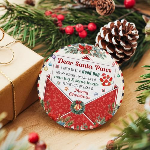 Dear Santa Paws Dog Ornament 2025 | Puppy First Christmas Ornament – Santa 3 Edition