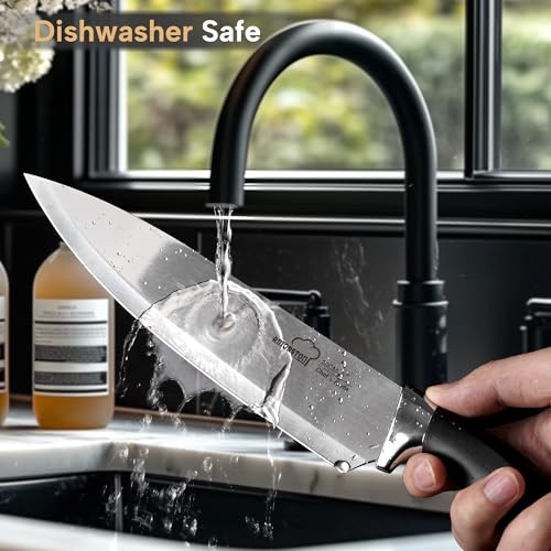 Amorston 14-Piece Kitchen Knife Set with Block & Sharpening Stone - Black