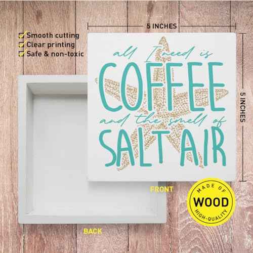 Beach Decor Wooden Box Sign, Beach Room Home Bedroom Bathroom Decor Beach House Ocean Coastal Sea Coffee Bar Decoration, Smell of Salt Air, Beach Gifts for Women Men
