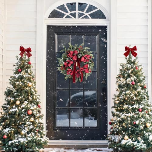 Outdoor Christmas Amaryllis Wreath with Gold Bell - 24 Inch Front Door Decor