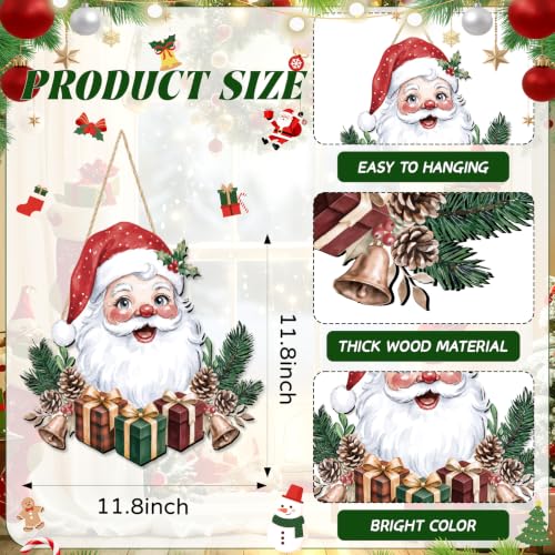 Christmas Wooden Santa Door Sign Hanging Decor - Festive Xmas Wreath