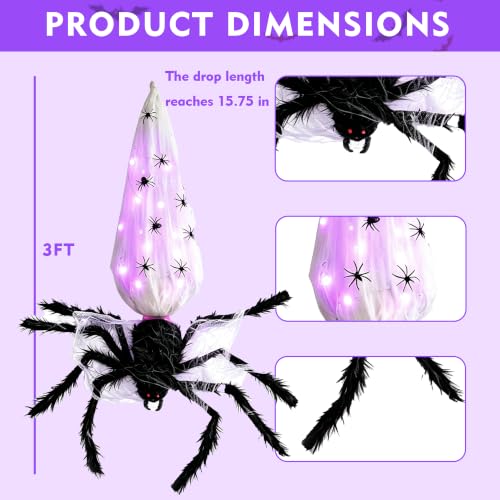 Halloween Animatronic Hanging Spider Decoration - 3FT Sound & Touch Activated with Egg Sack - Outdoor Indoor Haunted House Decor - Variation: Spider
