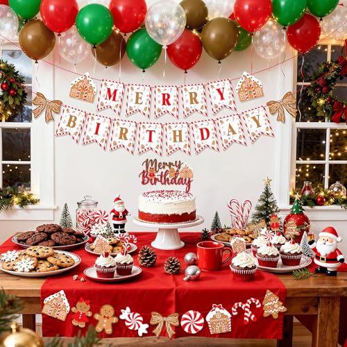 Christmas Birthday Party Decorations Kit with Banners Balloons Gingerbread Theme