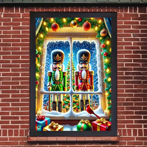 BlissYard Colorful Christmas Nutcracker Window Banner 31x47 Inch Holiday Decor