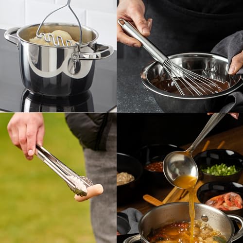 Large 10-Piece Stainless Steel Kitchen Utensil Set with Holder – Premium Cooking & Baking Tools