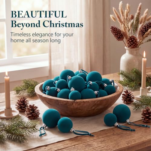 PullCrease Peacock Blue Velvet Christmas Ornaments Set of 40 - Festive Holiday Decor