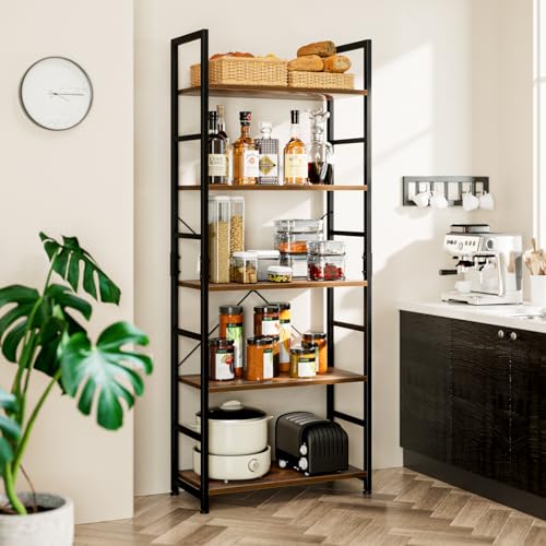 NUMENN Vintage 5-Tier Freestanding Bookshelf Tall Open Storage Bookcase