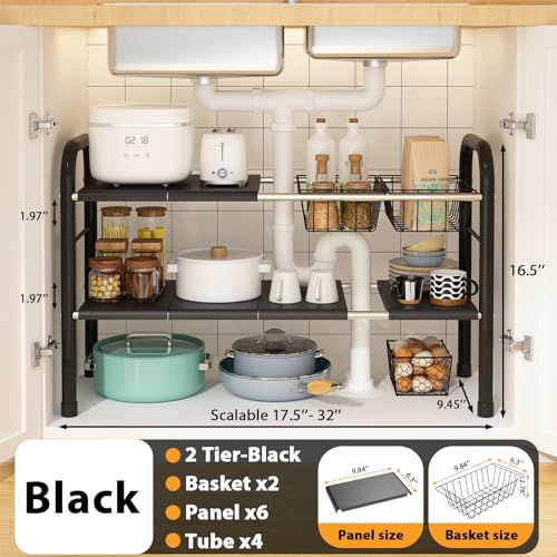 Expandable Under Sink Organizer 2-Tier Shelf for Kitchen & Bathroom Storage