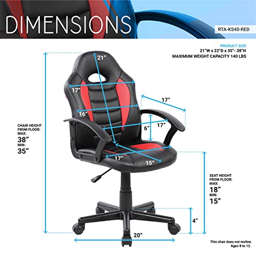 Techni Mobili Kids Racing Gaming Chair - Adjustable Desk Chair, Red