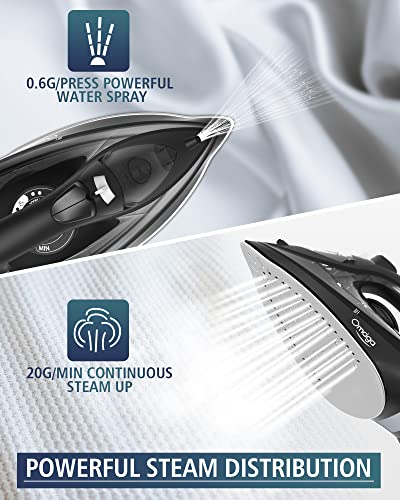 OMAIGA Black Steam Iron 1500W with Non-Stick Ceramic Soleplate, Burst Steam & Auto-Off