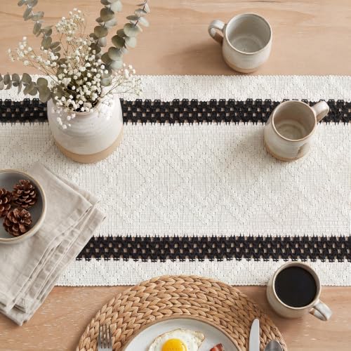Artoid Mode Black Stripe Woven Rustic Table Runner 12x72 Inch
