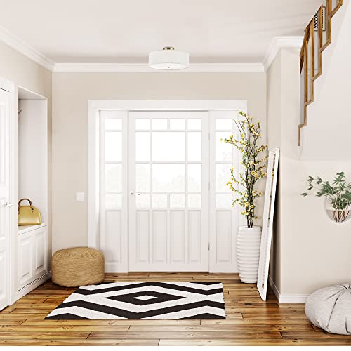 Flush Mount Ceiling Light with Linen Shade - Matte Brass 2-Light Fixture