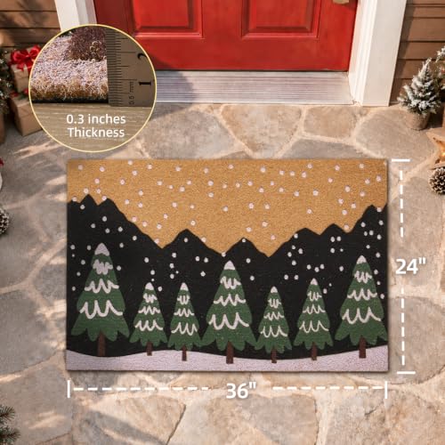 TYUU Christmas Door Mat 2' x 3' Green Trees Welcome Mat Front Door