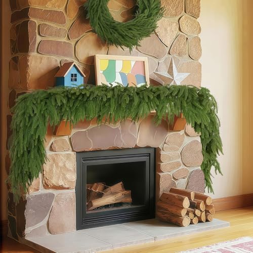 6 FT Artificial Norfolk Pine Garland - 4 Pack Holiday Decor, Faux Christmas Wreaths