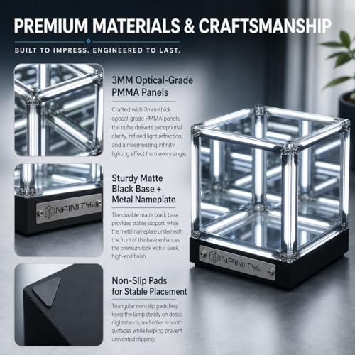 Infinity Cube Light - White LED Infinity Mirror 4D Abyss Effect Dimmable Night Light