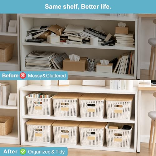 Bagnizer 2 Pack Tall Plastic Storage Bins with Bamboo Lids, 10.8qt