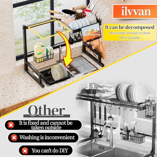 Over Sink Dish Drying Rack Expandable 24-35.5 Inch Large Counter Organizer