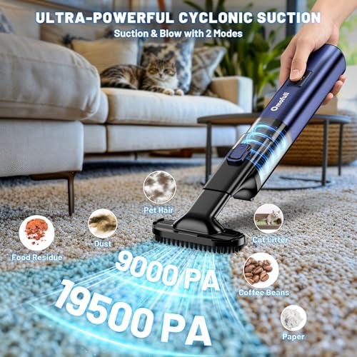 Omofull Blue 4-in-1 Cordless Car & Home Vacuum with Air Duster, 19500Pa
