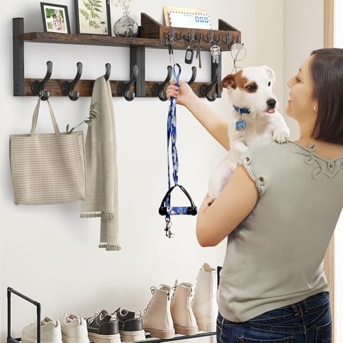 Rustic Brown 29-Inch Wall Mount Coat Rack with Shelf and Hooks - Entryway Organizer