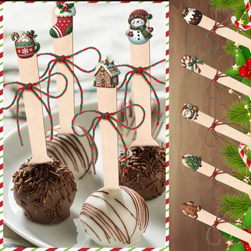 Cute Vesici 120 Piece Christmas Wooden Spoons Hot Cocoa & Dessert Utensil Set