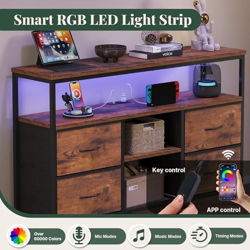 HAPPYMONT Brown 43.3 x 11.8 x 30.7 Inch LED TV Stand with Charging Station