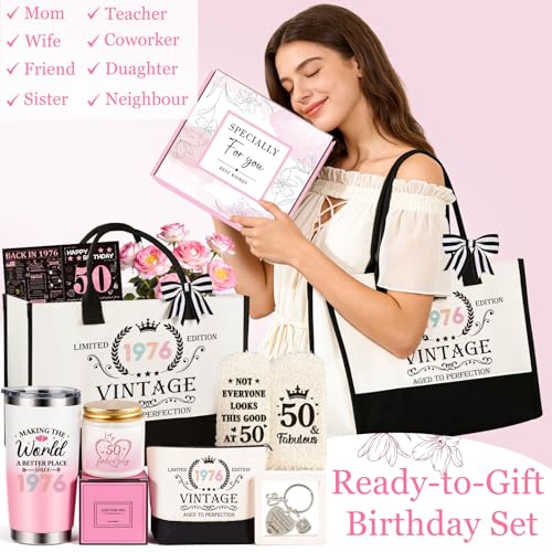 Vintage 1976 50th Birthday Gift Basket for Women - Unique 50th Gift Ideas for Her