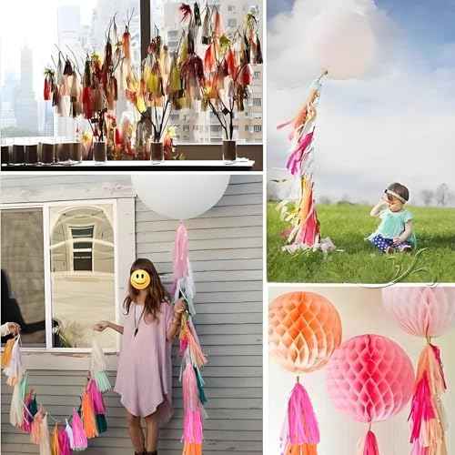 Hot Pink Orange and Pink Tassel 30Pcs Tissue Paper Tassels Garland DIY Hanging Paper for Birthday,Baby Shower,Party Decoration
