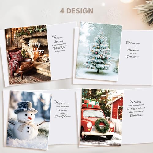 20 Holiday Christmas Cards Set with Envelopes & Stickers, 5x7 Bulk Greeting Cards