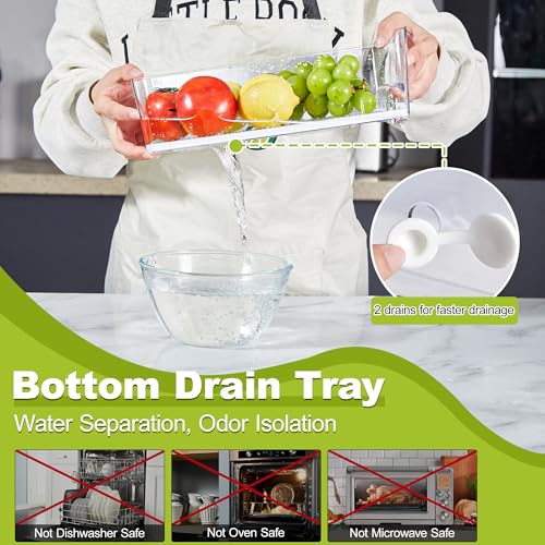 6-Pack Clear Fridge Organizer Bins with Drain Tray - Stackable, Food Storage Containers