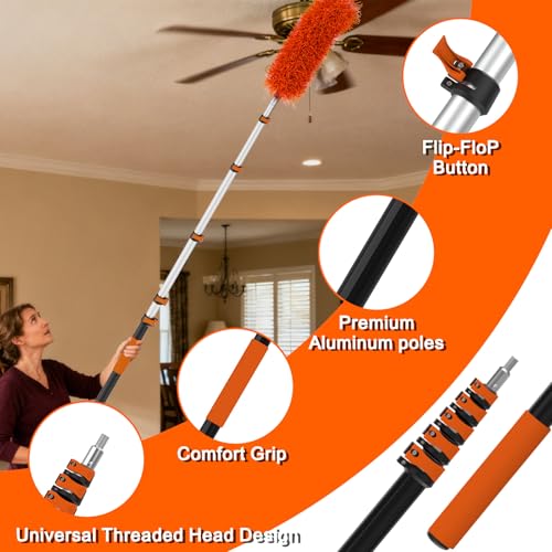 Orange 24FT Reach Duster Kit with Telescoping Pole & Microfiber Feather Duster