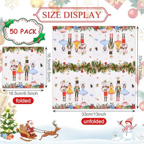 Christmas Ballet Napkins - White and Green 50 Count Holiday Party Disposable Paper