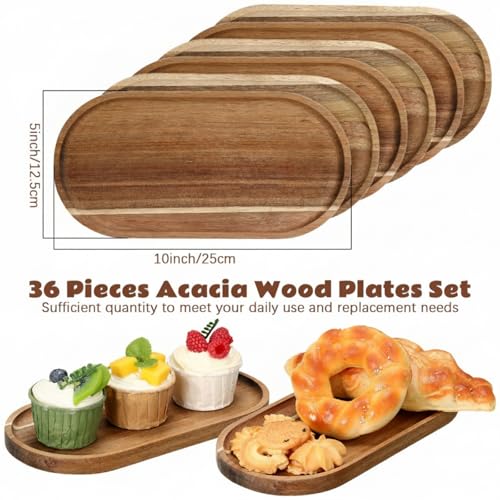 Wenqik 36 Pcs Acacia Wooden Serving Trays Oval 10x5 Inch - Durable & Stylish