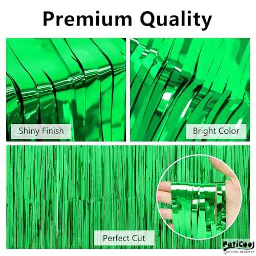 Football Party Decorations Green Streamers - Thicken 2 Pack 3.2 x 8.2 FT - Tinsel Foil Fringe Curtains Party Backdrop for Birthday, Dinosaur, Christmas, Jungle, Golf Party Decorations