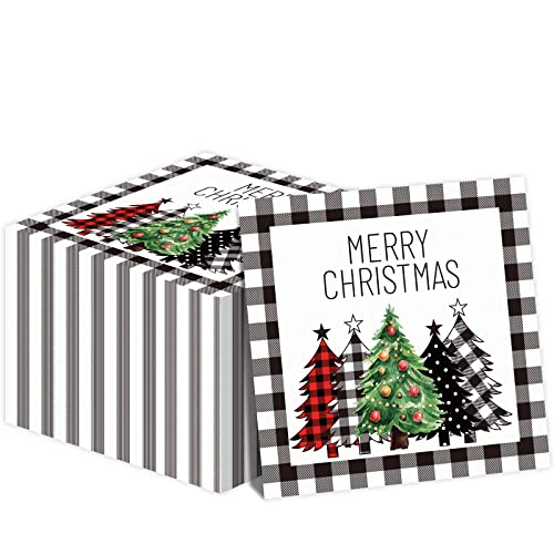 Tevxj 100 Pack Christmas Napkins Black White Buffalo Plaid Farmhouse Holiday Disposable Paper Napkins - Winter Party Table Decor