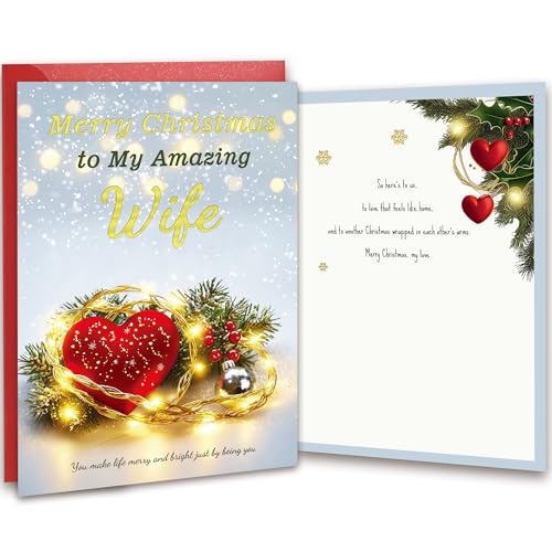 Wife Christmas Card - Gold Foil Double-Layer Holiday Greeting with Envelope & Seal