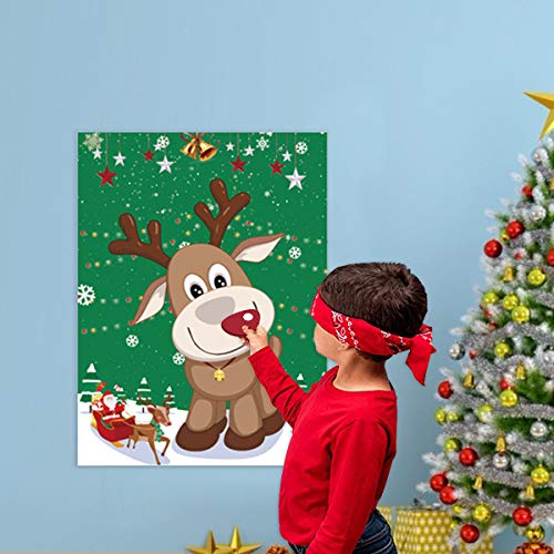 CCINEE Pin The Nose on The Reindeer Holiday Reusable Game Christmas Party Games with 36 Noses and 4 Blindfold for Xmas Party Supplies
