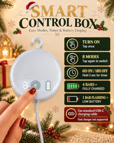 Rechargeable Christmas Window Lights 3 Pack - Multi-Color Holiday Decor with Timer & USB-C