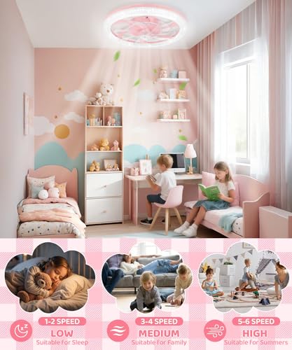 Vookea Pink 20-Inch Smart Ceiling Fan with Light & Remote, Bluetooth & APP Control
