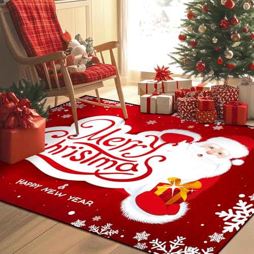 Merry Christmas Rug 2' x 3' Santa Claus Area Rug Winter Snowflake Doormat Blessing Floor Mat Carpet for Entryway Bedroom Happy New Year Decor