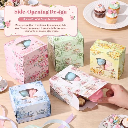ReliThick 30 Pack Tea Flower Party Cookie Boxes with Window - Floral Design