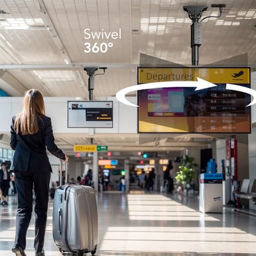 27-65 Inch Ceiling TV Mount with Power Outlet - Adjustable & Swivel, Holds Up to 110lbs