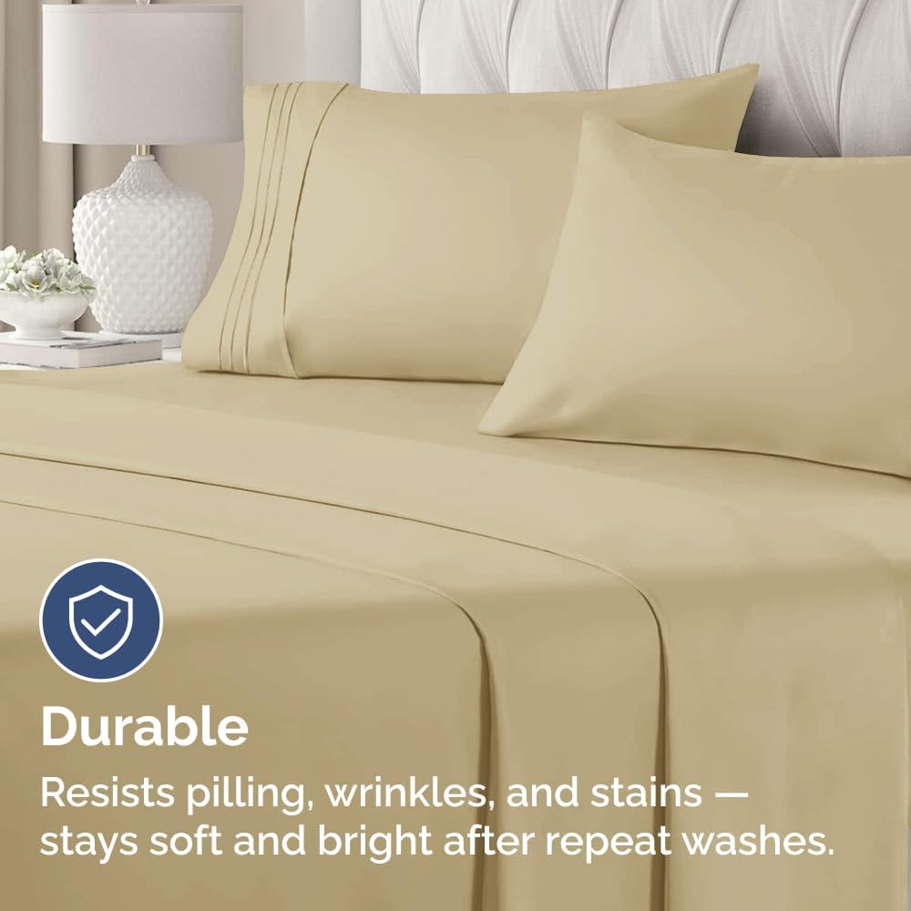 Skiennix Queen Pillow Cases Set of 4 | Ultra Soft Hotel Quality, Wrinkle-Free & Fade Resistant - Beige