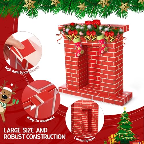 Fullhawl Bright Red Christmas Cardboard Fireplace 3D Brick Photo Backdrop, 35.5x29x8 in